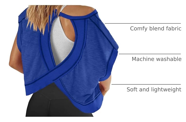 Panadila Womens Open Back Workout Top Oversized Workout T Shirts Backless Athletic Shirt Short Sleeve Baby Tee thumbnail 3
