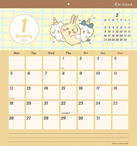 Sunstar Stationery CL-072 Chiikawa Square 2026 Calendar, 17.7 x 16.5 inches (45 x 42 cm) thumbnail 2