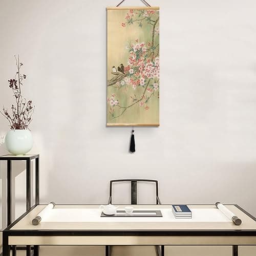 EAPEY 32x14in Asian Scroll Wall Art, Vintage Floral Canvas Prints Paintings, Ready to Hang Home Decor thumbnail 7