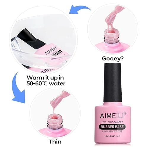 AIMEILI Rubber Base Gel For Nails, Soak Off U V LED Hema Free Clear Sheer Gel Nail Polish, 4 in 1 Nail Strengthen/Enhance/Base Coat/Color Gel Polish Set Of 6pcs X 10ml - Kit 54 thumbnail 6