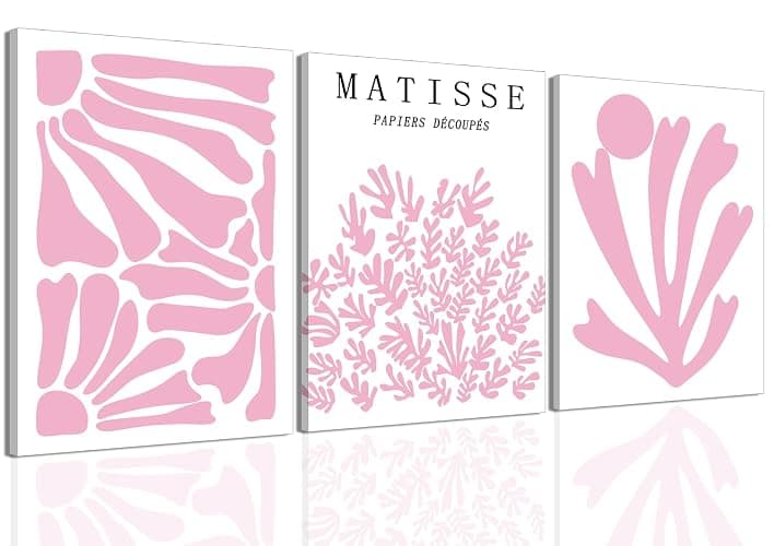 Pink Matisse Abstract Floral Wall Art Framed 16x24 inch Set of 3 Light Pink Flower Market Canvas Poster Prints Aesthetic Pictures Large Modern Danish Pastel Women Wall Decor for Living Room Bedroom - Image 1