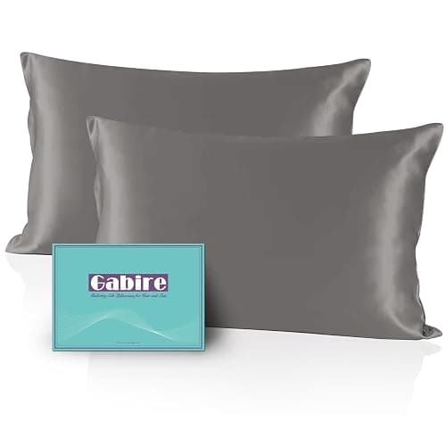 Gabire Mulberry Silk Pillow Cases Set of 2, Both Sides Real Silk Pillowcase for Hair and Skin Prevent Acne Pillowcase Organic Silk Pillow case 2 Pack with Hidden Zipper, Grey, Standard (20"×26") - Image 1
