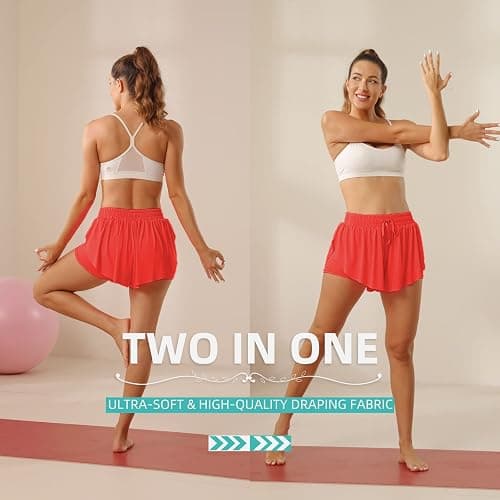 Flowy Athletic Shorts for Women Running Tennis Butterfly Shorts Girls 2-in-1 Double Layer Quick-Drying Comfy Shorts thumbnail 5