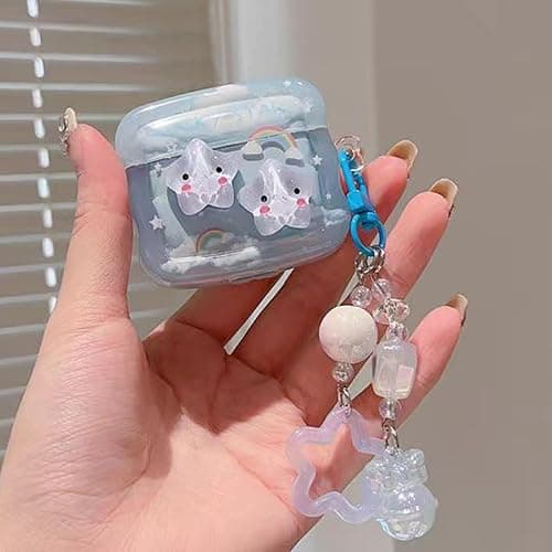 Compatible with Star Airpods 3 Case Cute Clear Airpod Case with Love Heart Keychain Cover for Women - Blue - AirPods 3 - Image 1