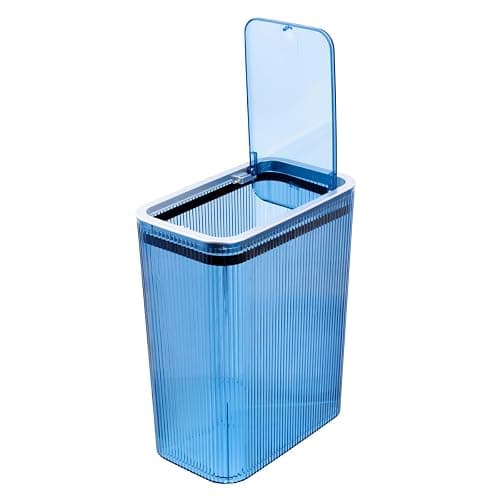 Glad Bathroom Trash Can, 2.6 Gallon (10L) - Slim Plastic Waste Basket with Pop-Up Lid and Bag Ring - Colored Clear Trash Can for Bedroom, Office, College Dorm - Blue thumbnail 4