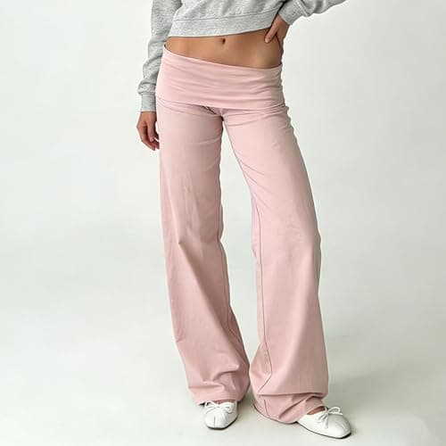 FOMOYUU Fold Over Lounge Pants for Women Y2K Low Rise Wide Leg Yoga Sweatpants Stretchy Foldover Pants Workout Bottoms thumbnail 4