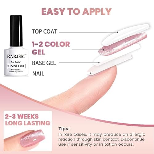 RARJSM Nude Cat Eye Gel Polish Set 6 Pcs Sparkle Diamond Glitter Sheer Purple Soft Pink Chanpagne Gold Velvet Ice Jelly Glass Cateye Gelpolish with Magnet Stick UV LED Curing Requires Home Manicure thumbnail 7
