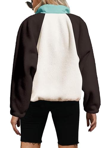 Yanekop Womens Fuzzy Fleece Pullover Sherpa Sweatshirt Long Sleeve Button Down Sweater Winter Fleece Jacket with Pockets thumbnail 2