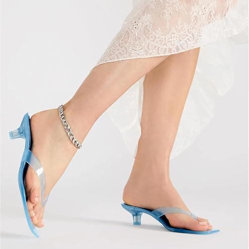 Jelly Thong Sandals for Women Clear Flip Flop Kitten Heels Sandals,8 | Jelly Flip Flops,Low Heels Sandals,Square Toe Jellies Slides,Transparent Summer Shoes,Jelly Sandals for Women thumbnail 10