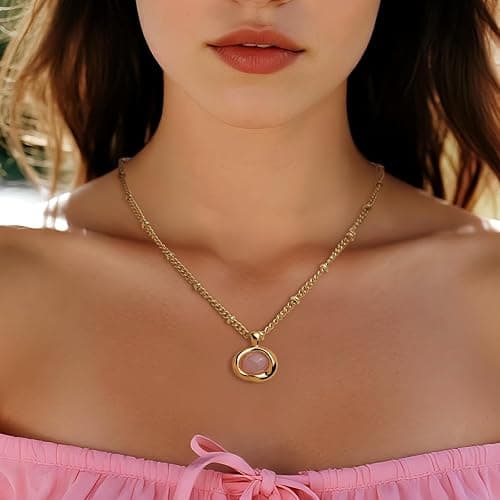 Jean Beau Gold Stone Pendant Necklaces for Women, Chunky Gemstone Dangle Necklace Wedding Prom Fashion Jewelry Gift thumbnail 2