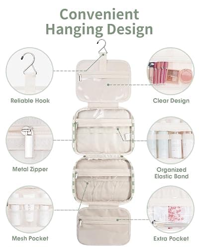 Narwey Checkered Hanging Travel Toiletry Bag for Women Wash Bag Cosmetics Makeup Bag Organizer for Travel Size Accessories(Checkerboard Mint Green (Medium)) thumbnail 5