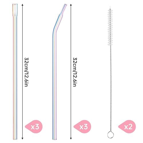 NiHome 6PCS 12" Iridescent Glass Anti-Wrinkle Flat Tip Straws for Stanley 30 & 40 oz Tumblers, Lip-Friendly Straight & Curved Borosilicate Glass Reusable Straws for Cold & Hot Drinks, Dishwasher Safe thumbnail 3