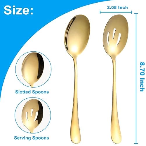 6 Pieces Serving Spoons Set, 8.7 Inch Serving Spoon, Includes 3 Server Spoon and 3 Slotted Spoons, Stainless Steel Buffet Banquet Large Utensils Cutlery Set for Kitchen, Gold thumbnail 3