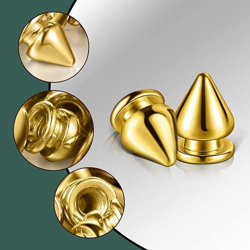170 Pieces Multiple Sizes Cone Spikes Screwback Studs Rivets Large Medium Small Metal Tree Spikes Studs for Punk Style Clothing Accessories DIY Craft Decoration (Golden) thumbnail 2