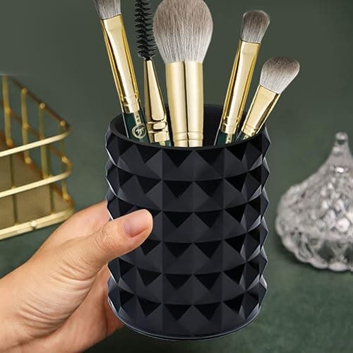 Funtygy Acrylic Makeup Brush Holder Organizer, Black Pencil Pen Holder, Crystal Cosmetics Brushes Cup Storage Solution, Round thumbnail 5
