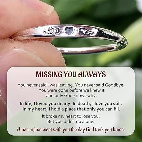 LIU JUN For Memorial - Tiny Heart With Wings Ring, Missing You Always I'll Hold You In My Heart Rings Lost Loved One Loss Miscarriage Memorial Jewelry Gift thumbnail 4