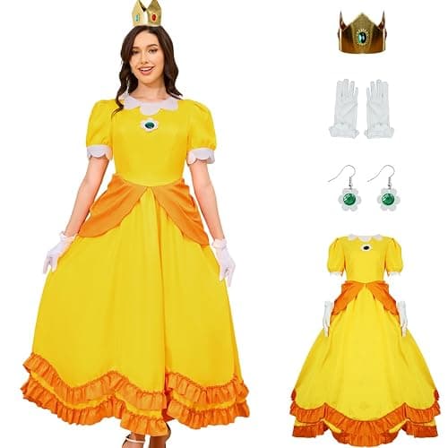 PAINEOMN Princess Dress for Women Halloween Princess Cosplay Costume Crown Earrings Gloves Set Adult Fancy Dress Suit - Image 1