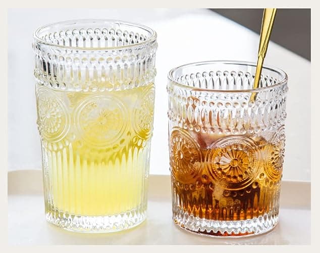 LOYUYU Set De 6 Verres à Eau Romantiques Premium 250ML, Verrerie Vintage pour Jus, Boissons, Bières, Cocktails (250ml) thumbnail 4