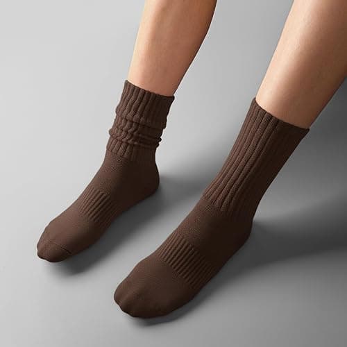 COZYOFFI Womens Scrunch Crew Socks: Retro Solid Slouch Mid Calf Socks - Cotton Casual Athletic Socks thumbnail 5