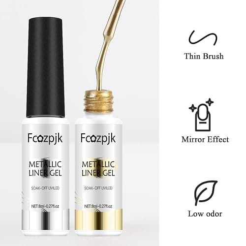 Fcozpjk Metallic Gel Nail Polish 2PCS Chrome Gel Liner Nail Art Gold Silver Gel Polish 8ml Mirror Effect Painting Nail Gel with Build in Thin Brush Soak Off UV/LED Nail Polish Manicure Supplies thumbnail 3