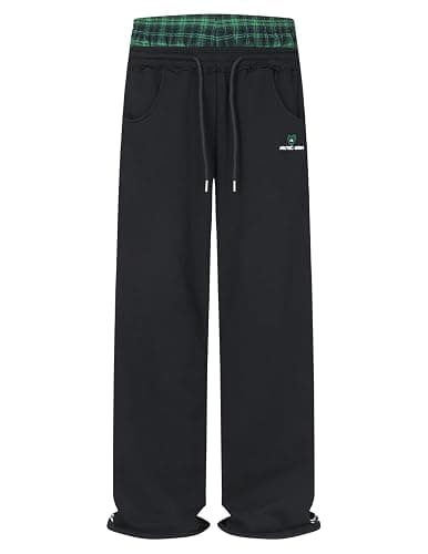 Aelfric Eden Baggy Wide Leg Sweatpants for Women Plaid Patchwork Sweat Pants Loose Long Pants with Pockets thumbnail 8