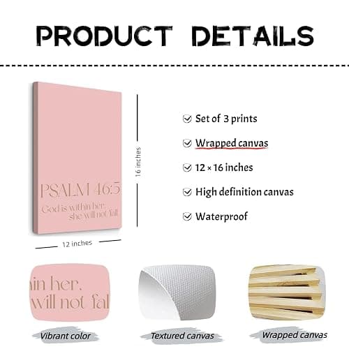 Pink Christian Wall Art Bible Verse Canvas Wall Decor Minimalist Scripture Poster Girls Room Pictures Inspirational Modern Religious Decor Prints Artwork for Bedroom Living Room 12x16x3 In Unframed thumbnail 2