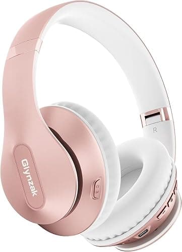 Glynzak Wireless Bluetooth Headphones Over Ear 65H Playtime HiFi Stereo Headset with Microphone and 6EQ Modes Foldable Bluetooth V5.3 Headphones for Travel Smartphone Computer Laptop Rose Gold - Image 1