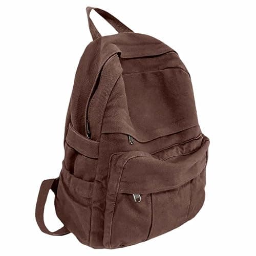 GAMLFL Coffee Brown Canvas Backpack for Women & Men Retro Aesthetic Rucksack Basic Backpack for High School/College Students Travel Laptop Bag - Image 1