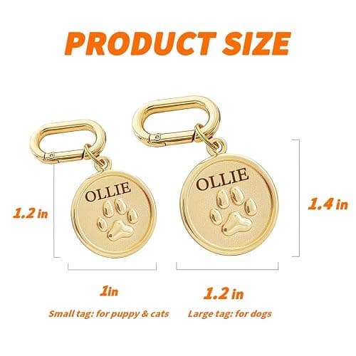 MEMOPAW Dogs ID Tags Personalized Double Sided Deep Engraved Cat & Dog Collar Charm Round Shape Frosting Process Silver/Gold Plated (PAW-Gold) thumbnail 3