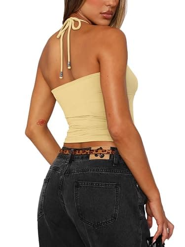 REORIA Women's Sexy Halter Backless Double Lined Tank Top Y2k Trendy Camisole Crop Tops thumbnail 2