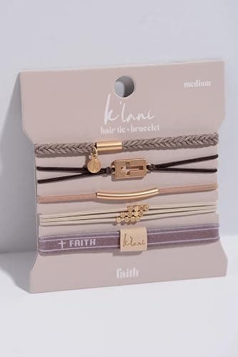 K'lani Faith Hair Tie Bracelets - Elastic Ponytail Holder - Medium | Doubles as stylish jewelry; strong-hold ponytail holder; gift for birthdays, Mother's Day & graduation; set of 5 thumbnail 3