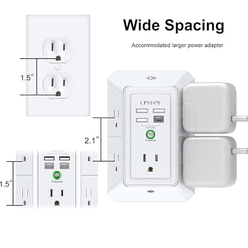 3-Sided Outlet Extender with Night Light - QINLIANF Multi Plug Outlet with 5 Outlets and 4 USB Ports(1 USB-C), USB Wall Charger for Home, Office, Travel, ETL Listed, White thumbnail 6