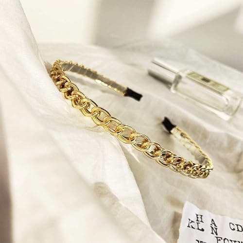 Thin Metal Headbands with Hoop Chain - Cute Headwear Hair Accessories for Women and Girls thumbnail 2