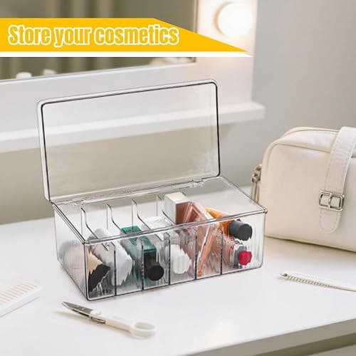 Acshio 2 Pack Lash Extension Organizer, Clear Eyelash Cart Storage Boxes with 6 Compartments, Separated Large Capacity Eyelash Extension Supplies Storage Container for Lash Techs thumbnail 7