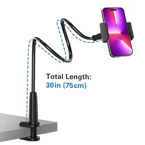MAGIPEA Gooseneck Phone Holder for Bed, Flexible Overhead Cell Phone Mount for Desk Headboard Table, Hands-Free Viewing Clamp Stand, Gift for iPhone 17 16 15 Pro Max and 3.5-7" Devices thumbnail 3