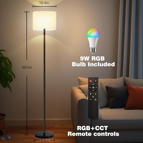 Fuvqeyes Smart Floor Lamp with APP & Remote Control - Dimmable RGB & White Light (3000K-6500K) for Living Room, Bedroom, Office - Modern Standing Lamp with 9W LED Bulb Included thumbnail 2