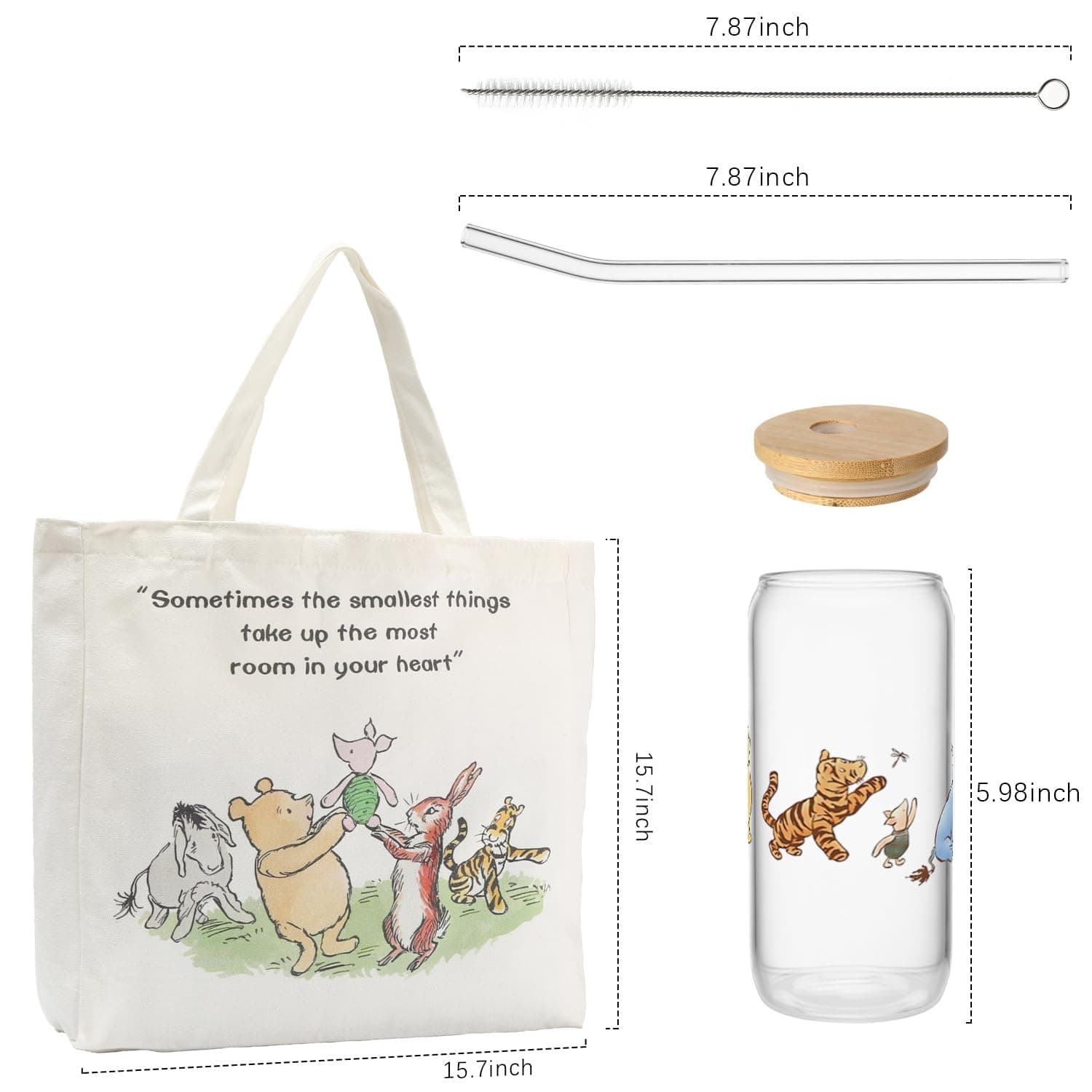 Pooh Bear Regalos para mujeres amigas, Pooh Bear Bolsa de lona inspiradora de 16 onzas, taza de vidrio helado, regalo de amistad, regalo para mejores amigos thumbnail 2