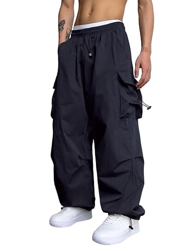 ZAFUL Flat Pocket Parachute Pants for Men Casual Baggy Cargo Pants Unisex Street Y2K Pants Drawstring Trouser - Image 1