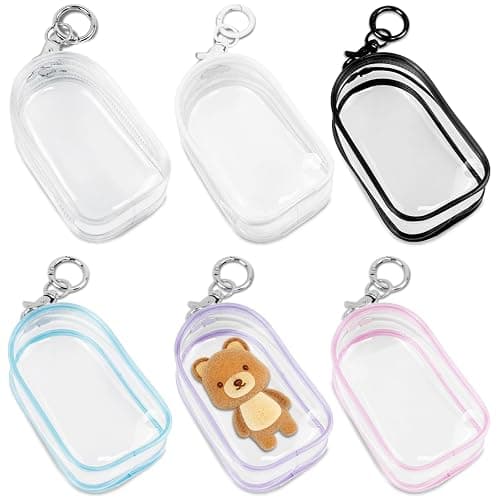 NEETUE 6PCS Clear Figure Display Bag, Zipper Clear Display Case | Mini Doll Pouch with Keychain Clear Zipper Case for Figures Collectibles - Image 1