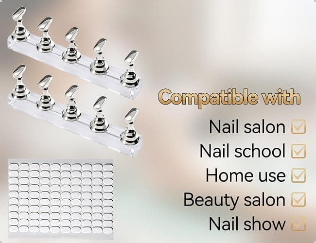 Emezddo 2 Stück Nagel Stander Set mit Transparenter Kleber,Acryl Nägel Selber Machen Set mit Magnet,Aufdrück Nail Tips Übungsständer für den Einsatz zu Hause,im Geschäft und im Salon(Silber) thumbnail 7