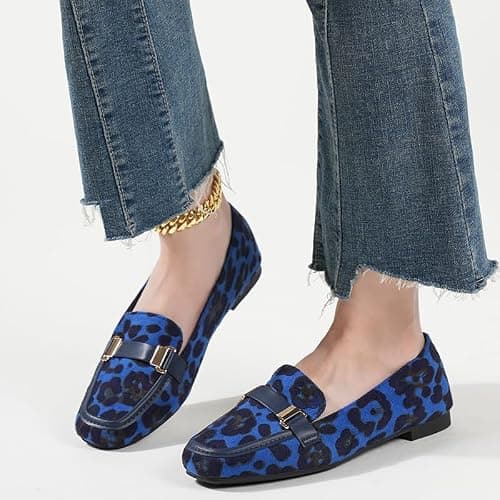 YQRUIMIAO Women's Loafers Leopard Suede Leather Leisure Shoes Comfort Work Slip-On Fashion Walking Shoes - 7 - Blue thumbnail 7