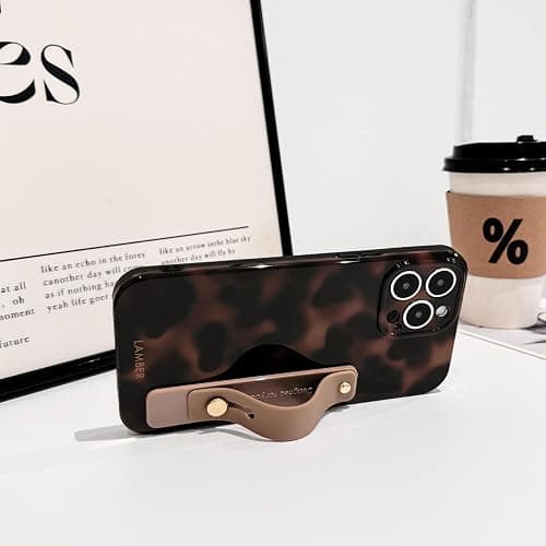 NITITOP Compatible with iPhone 12 Pro Max Case with Wrist Strap Cute Stylish Leopard Aesthetic Tortoise Amber Design for Women Girls Men Soft TPU Shockproof Protective Cover - Brown thumbnail 6