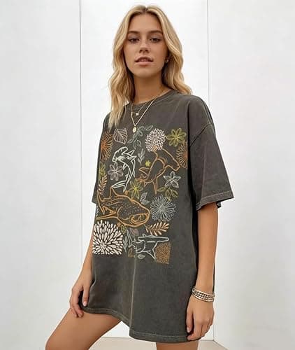 Oversized Tshirts Cute Tops for Women Shark Flower Graphic Tees Tops Summer Casual Loose Beach Vacation Shirts thumbnail 4