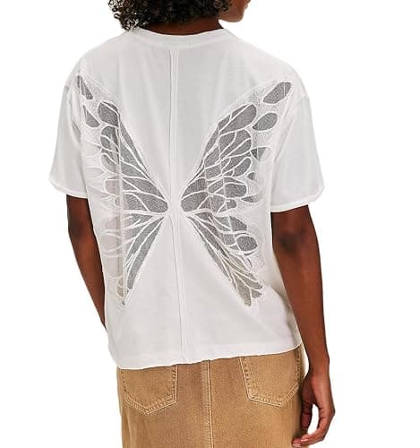 Women Butterfly Shirts Top Short Sleeve Sheer Cutout Tee Tops Y2k Vintage Oversized Summer Blouse - Image 1