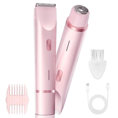 AMURS Bikini Trimmer for Women, Dual-Head Electric Body Hair Trimmer for Sensitive Areas, IP67 Waterproof Rinsable, USB-C Rechargeable Groomer for Bikini Line, Underarms, Legs & Face, Soft Pink - Image 1