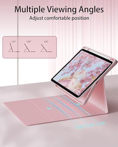 SQBEBS Case with Keyboard for iPad Air 11 inch M3/M2 2025/2024, iPad Air 5th/4th Generation 10.9 inch, 7 Colors Backlit Detachable Bluetooth Keyboard, Stand Folio Cover with Pencil Holder, Light Pink thumbnail 3