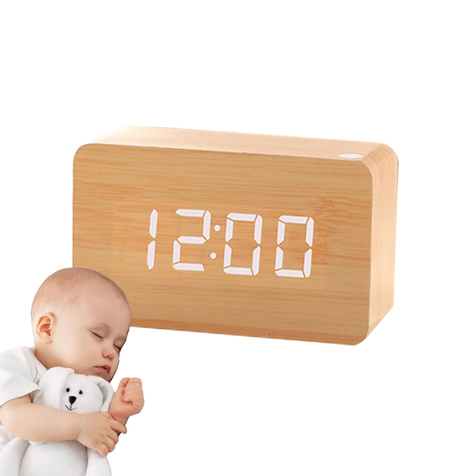 Wooden Alarm Clock - Digital LED Desk Clock, Electric Bedroom Clocks, Large Display Desk Accessories | Weekday/Weekend Mode, Sound Control, Electric Clocks for Bedside, Bedroom, Home Décor thumbnail 8