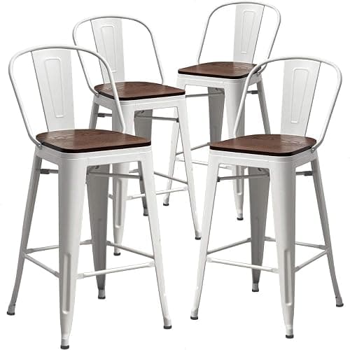 Aklaus Metal Bar Stools Set of 4,26 inch Barstools Counter Height Bar Stool with Backs Farmhouse Bar Stools with Larger seat High Back Kitchen Dining Chairs Modern Bar Chairs White Cream Stool thumbnail 10