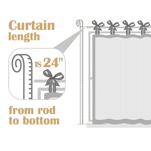 jinchan Floral Kitchen Curtains 24 Inch Linen Tier Curtains Farmhouse Cafe Half Window Drapes Over Sink Light Filtering Taupe on Beige for Living Room Laundry Tie Top 2 Panels thumbnail 2