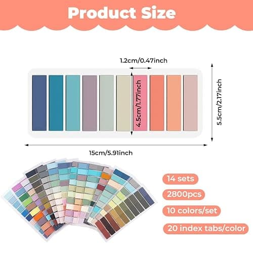 2800 Pezzi Segnapagina Adesivi,14 Stili Note Adesive Morandi con Pagina Trasparente,Colorati Segnapagina,Adesivi Colorati Indice,Segnalibri Adesivi Sticky Notes Trasparenti,per Indice,Classificazione thumbnail 2